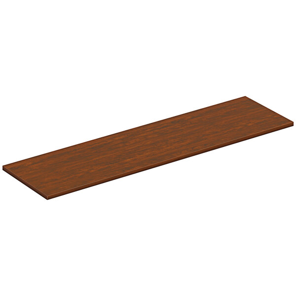 A brown rectangular wood surface for a HON low credenza.