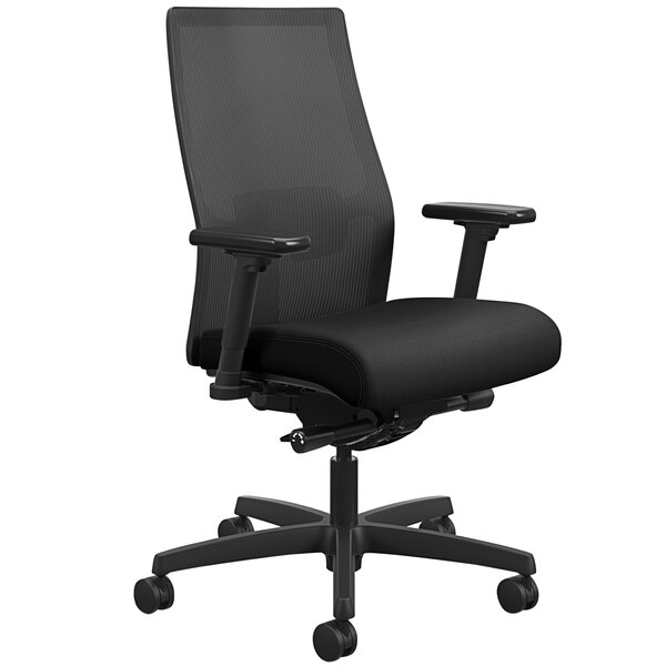 A black HON Ignition 2.0 office chair with arms.