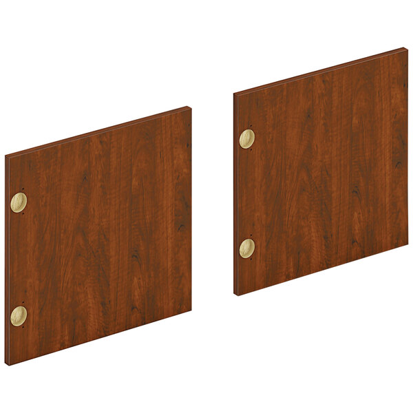 Two russet cherry wood doors for HON desk hutches with brass hardware.