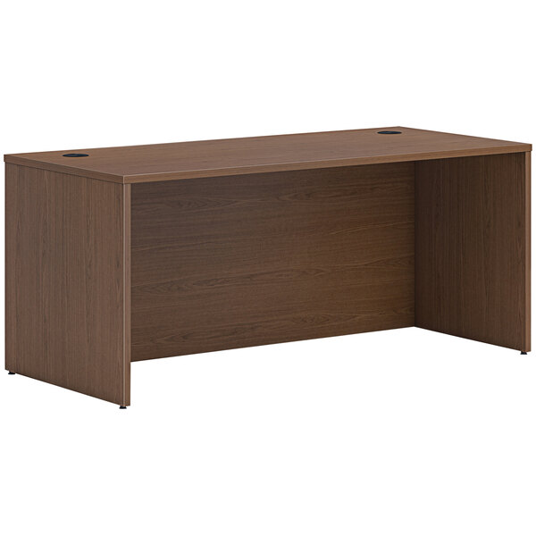 A sepia walnut laminate HON desk shell.