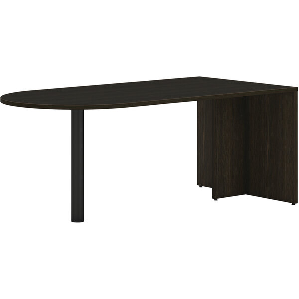 A HON java oak peninsula with black legs.