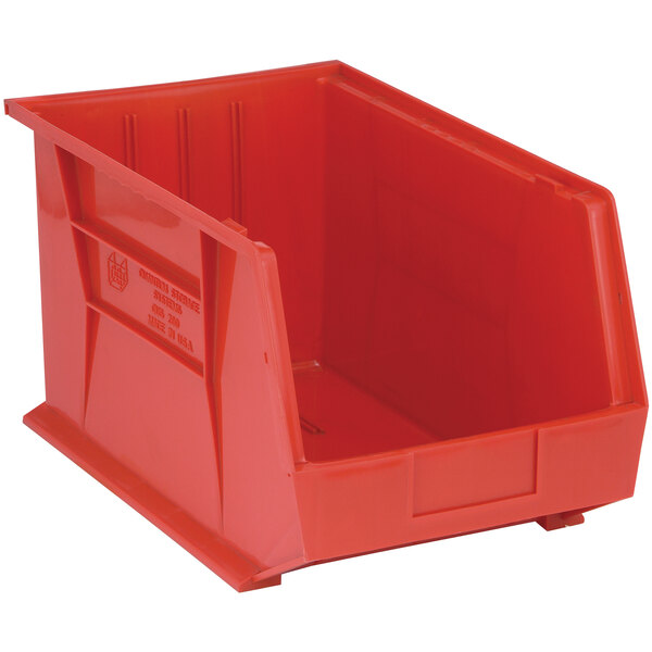 A red Quantum hanging bin.