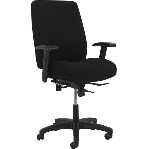 A black HON Network office chair with arms.