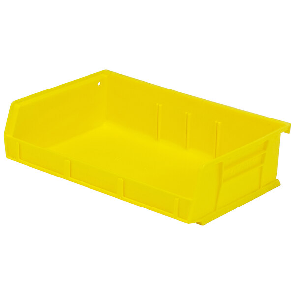 A yellow Quantum 7 3/8" x 11" x 3" hanging bin.