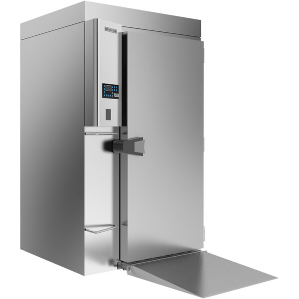 A Beverage-Air stainless steel roll-in blast chiller / freezer with a silver metal door and handle.