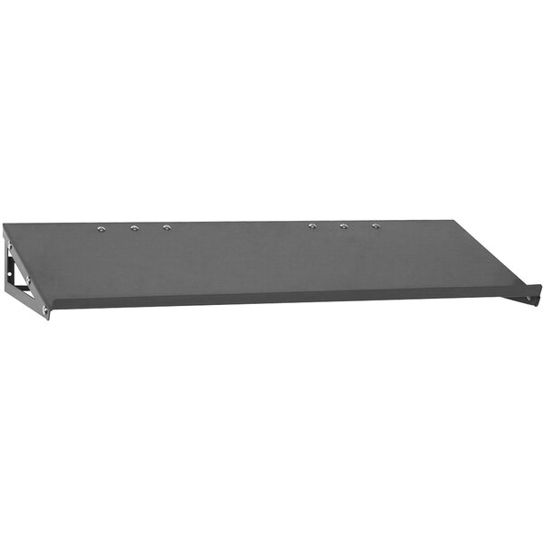 A Quantum grey steel slanted shelf for a louvered panel with screws.