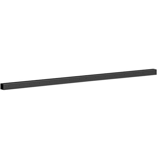 A black rectangular metal bar with holes.