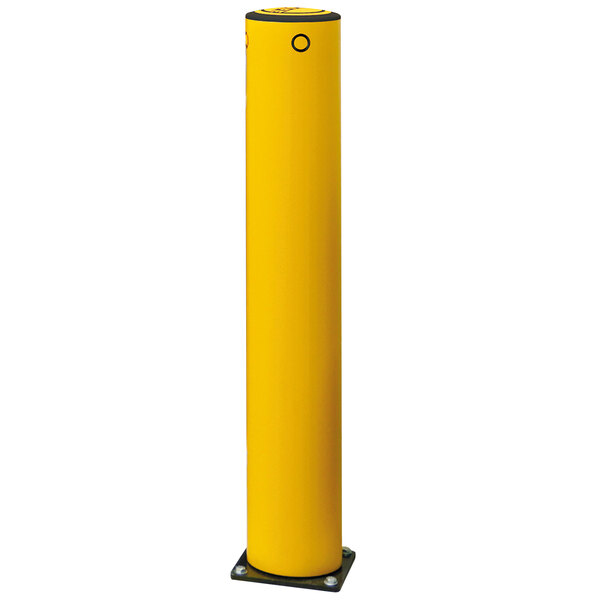 An A-Safe yellow bollard with a white wear collar.