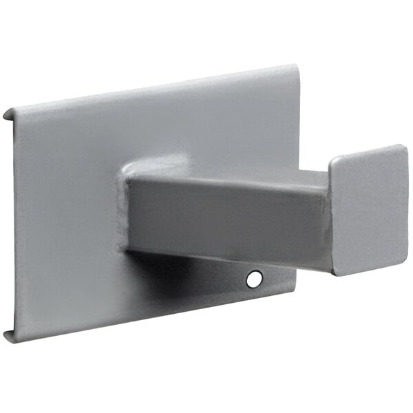 A gray metal Quantum double rod hook with a hole in the middle.