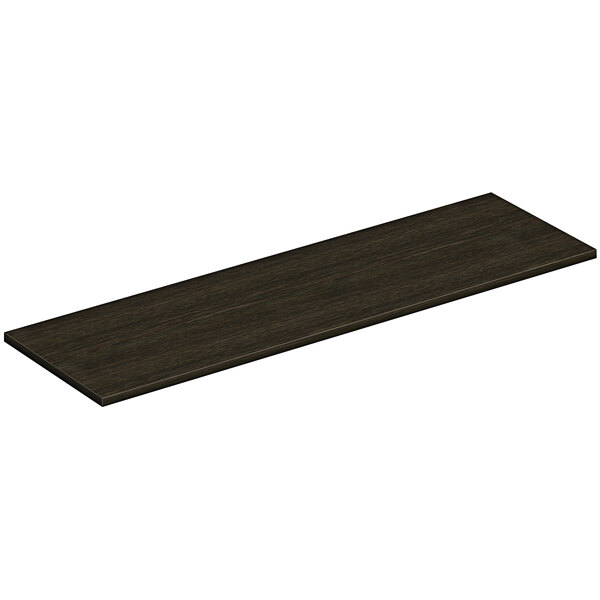 A Java oak rectangular shelf with a black edge.