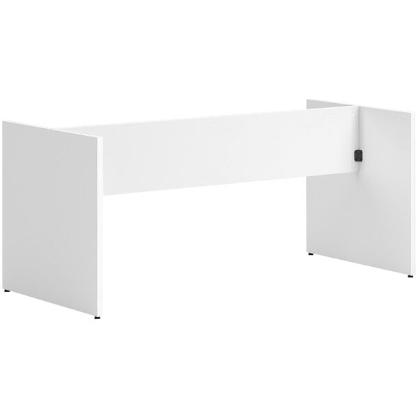 A white rectangular HON conference table base with black legs.