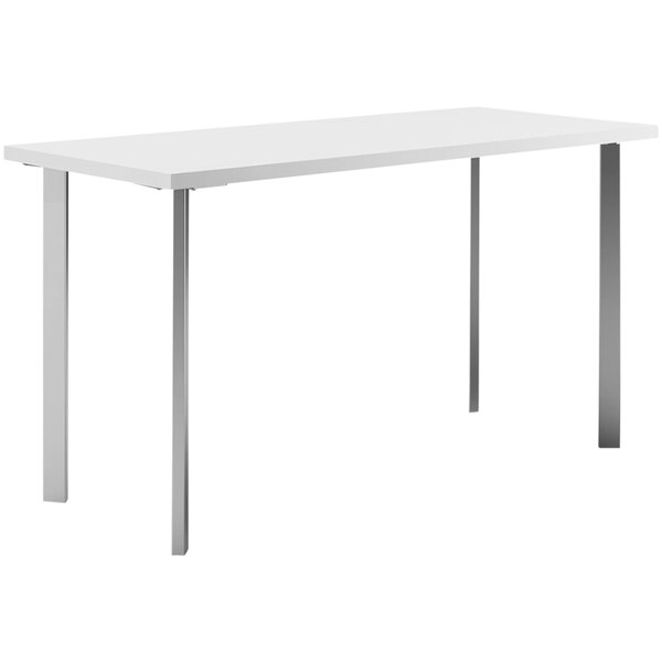 A white rectangular table with metal legs.