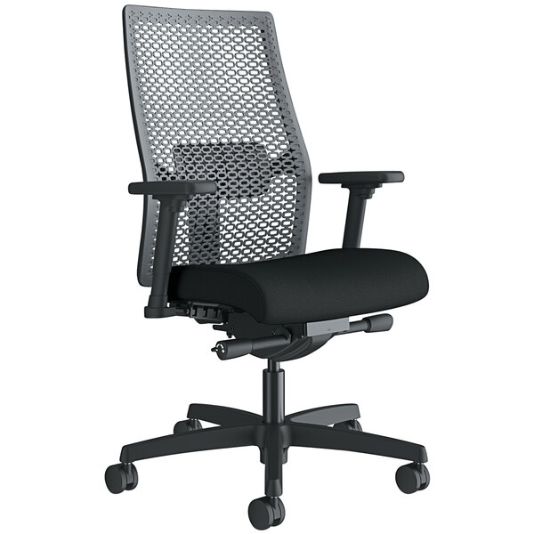 A black and grey HON Ignition office chair with a black mesh seat.