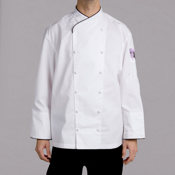 Chef Executive Jacket Piping Unisex Polly /cotton Apparel Coat White & Black 