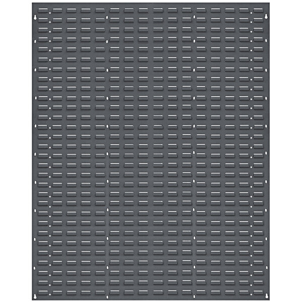 A Quantum grey steel louvered panel with holes.