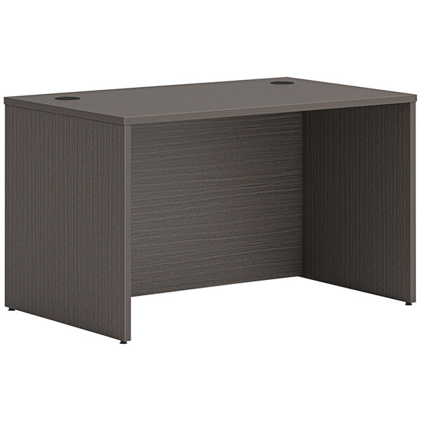 A gray HON desk shell with a dark gray finish.