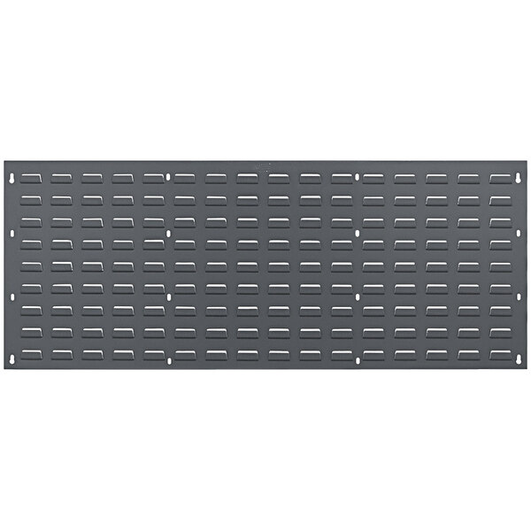 A Quantum grey steel rectangular louvered panel with holes.