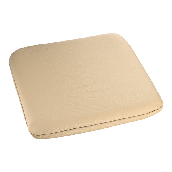 A tan fabric magnetic cushion designed for use with alloy barstools.
