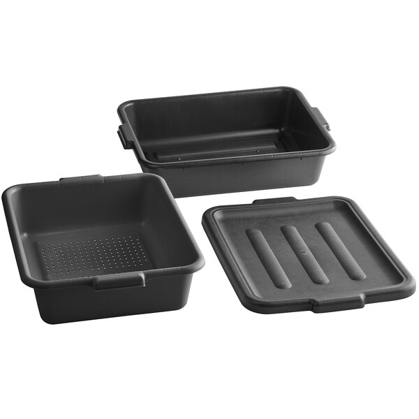 A black polypropylene drain box with a lid.
