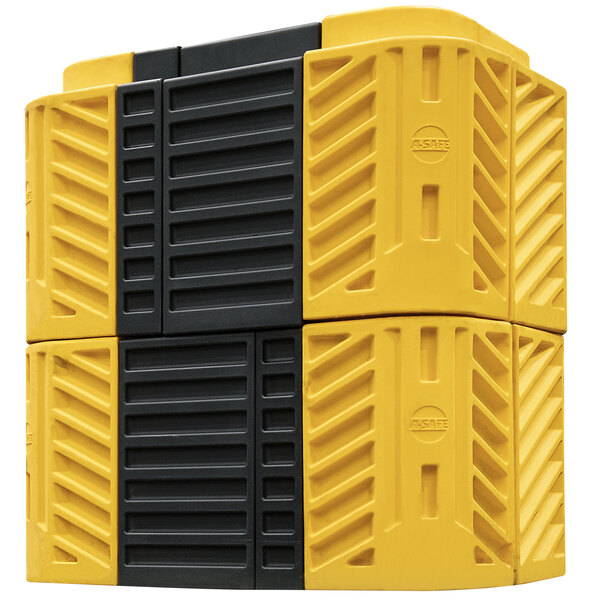 A yellow and black A-Safe FlexiShield column guard.