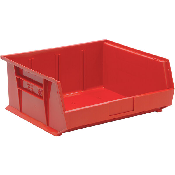 A red Quantum hanging bin.