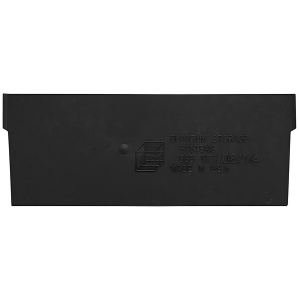 A black rectangular Quantum divider with text on it.
