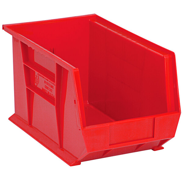 A red Quantum hanging bin.