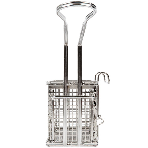 A stainless steel Star twin fryer basket with a right hook handle.