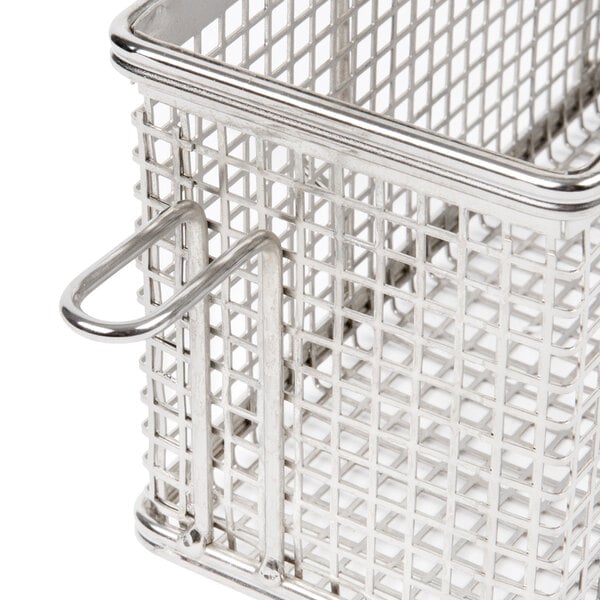 A stainless steel Star twin fryer basket with handles and a right hook.