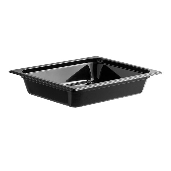 A Carlisle black plastic food pan with a square edge.