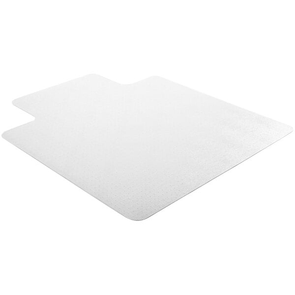 A Deflecto clear vinyl carpet chair mat with a beveled edge.