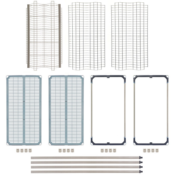 A MetroMax i stationary drying rack shelf kit with metal grids and bars.
