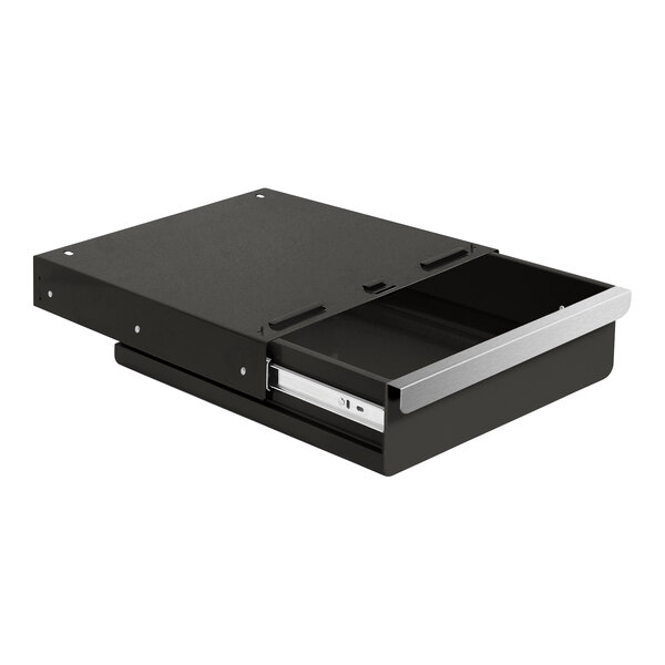 A black steel BenchPro drawer with a silver handle.