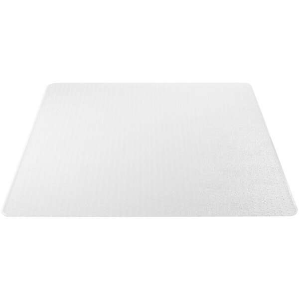 A clear rectangular chair mat with a white background.