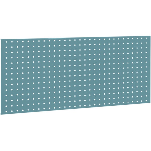 A light blue steel pegboard with white dots.