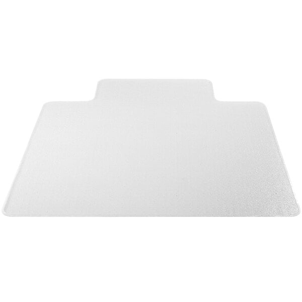 A clear Deflecto RollaMat with a beveled edge on a white background.