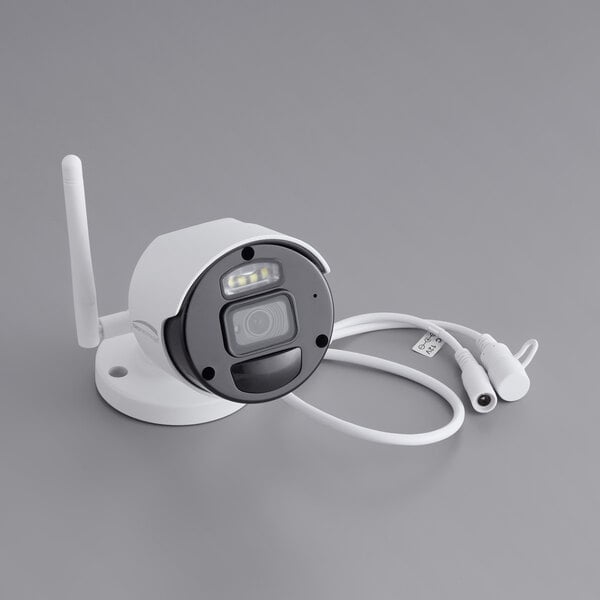 A white Speco Technologies IP wireless camera with a black and white antenna.