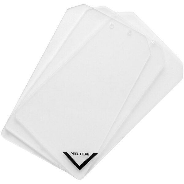A group of clear plastic tags.
