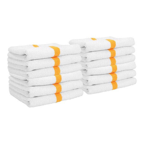 Hospeco Power Towels 16" x 27" Gold Center Stripe 100% Cotton Hand Towel - 3 lb. - 12/Pack