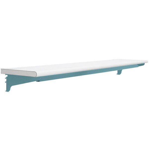 A white rectangular BenchPro shelf with blue trim.