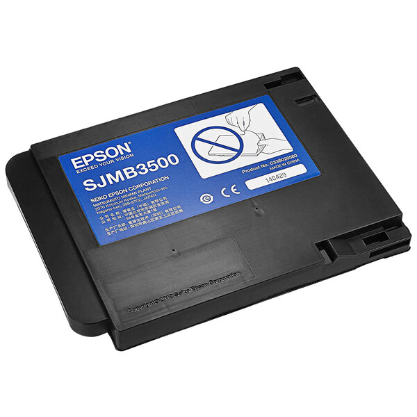 A black rectangular Epson maintenance box with a blue label.