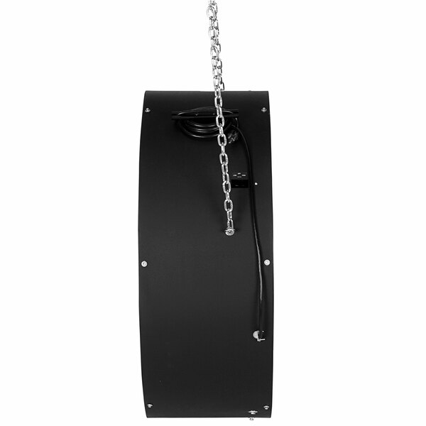 A black TPI suspension blower with a chain hanging from it.