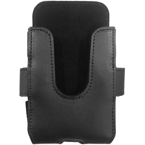 A black leather Zebra Soft Holster case with a black strap.