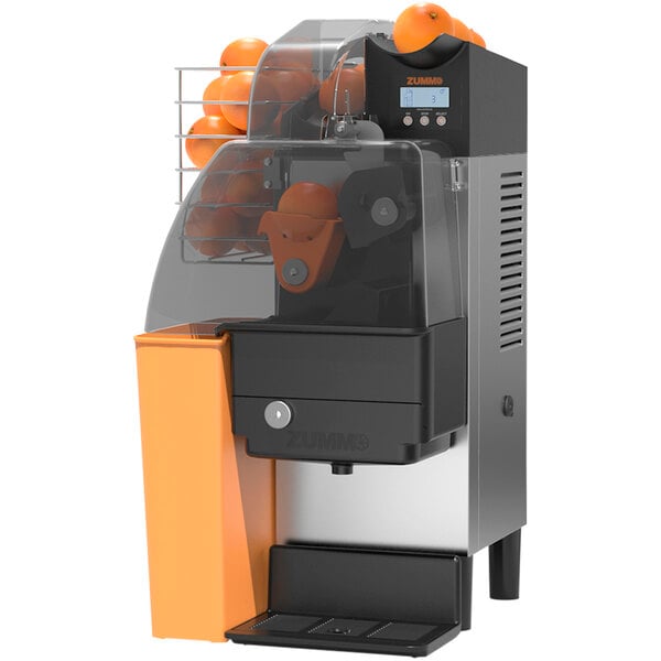 A Zummo Nature commercial orange juicer with oranges on top.
