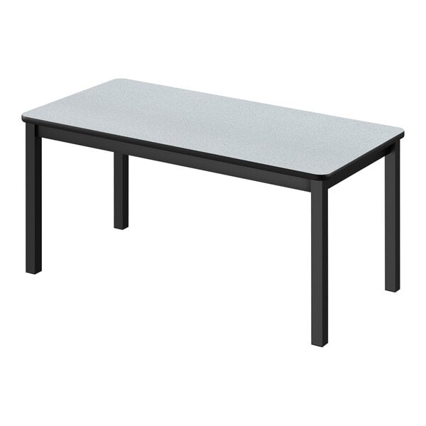 A Correll rectangular library table with a gray granite top and black legs.