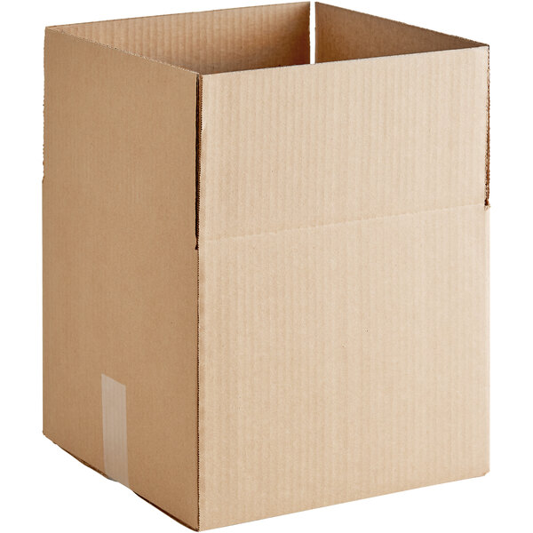 A Lavex cardboard shipping box with a cut out top on a white background.