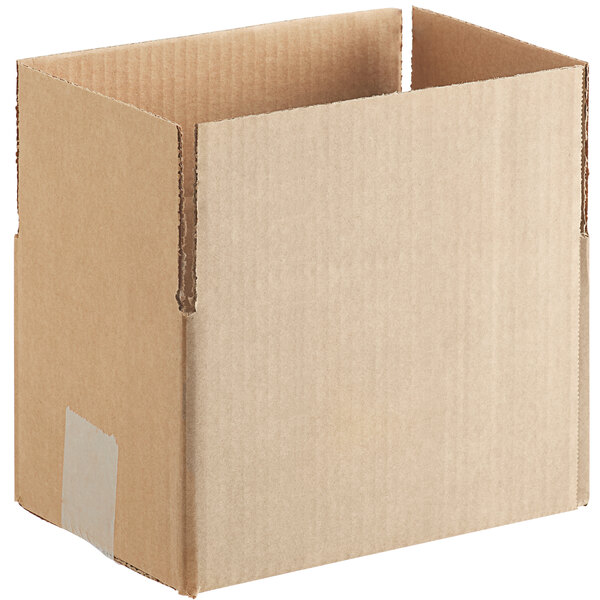 A rectangular brown cardboard box with a white background and a brown border.