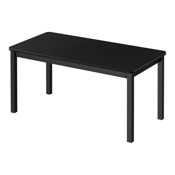 A black rectangular Correll library table with black granite top and legs.