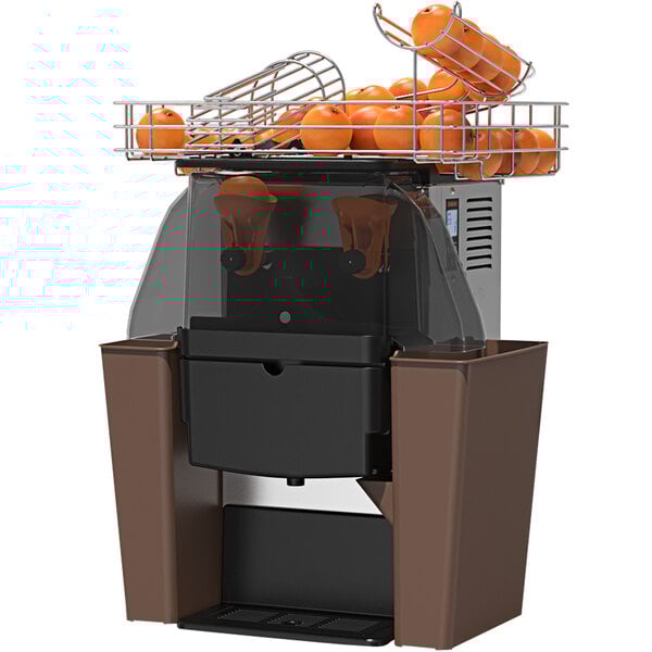 A Zummo Nature Brown commercial juicer with oranges on top.