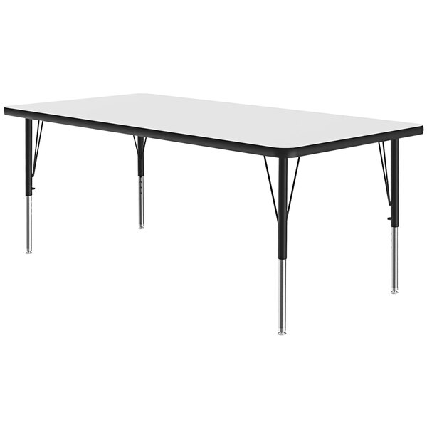 A Correll rectangular white activity table with black legs.